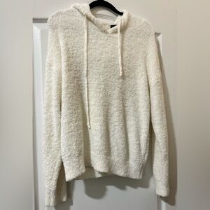 Love Tree Cozy White Fuzzy Cozy Long Sleeve Hoodie Women's Size L Holiday Knit